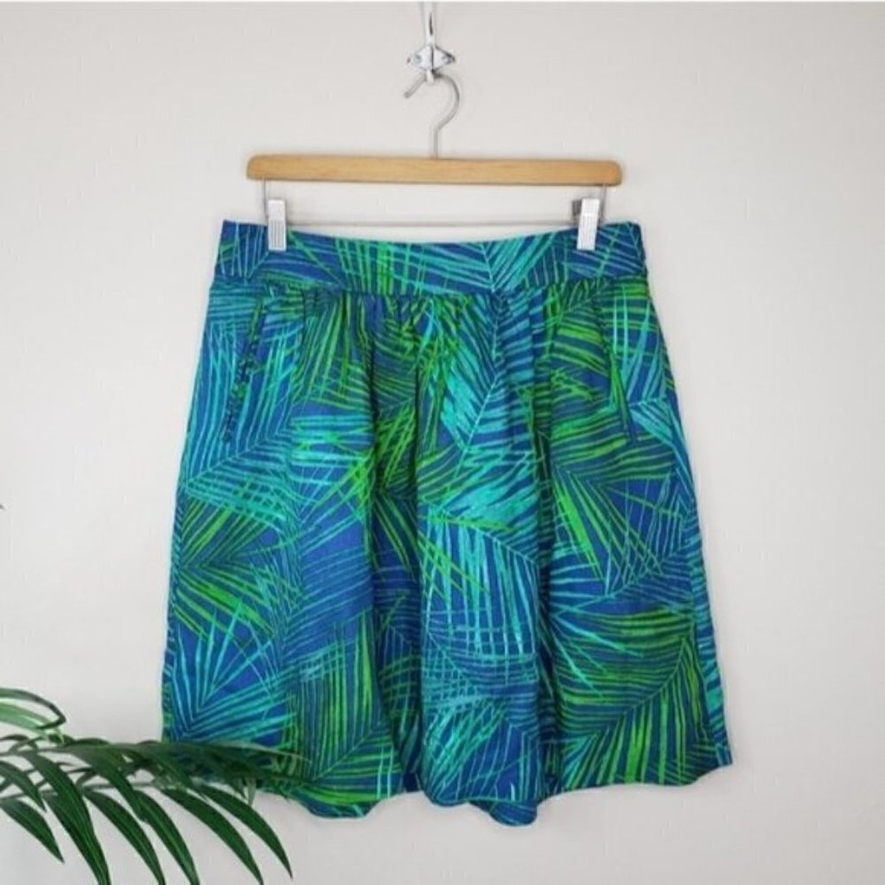 Banana Republic Blue Green Leaf Print A-line Skirt Size 8